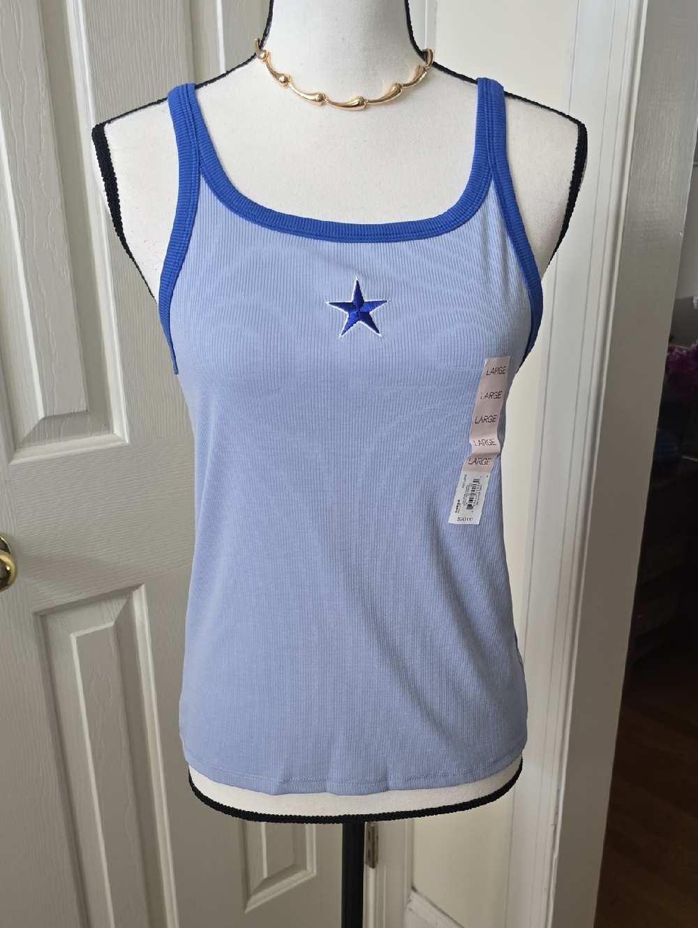 SO BRAND WOMEN'S JUNIOR BLUE "STAR" RIBBED SUMMER TANK TOP SIZE LARGE